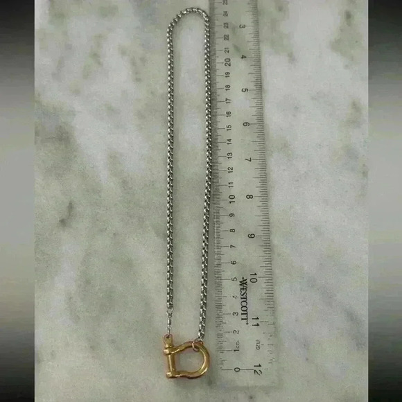 COPY - Gold Chain Two Tone Silver Horse Bit Chunky Charm Clasp Carabiner Neckla… - Picture 3 of 4